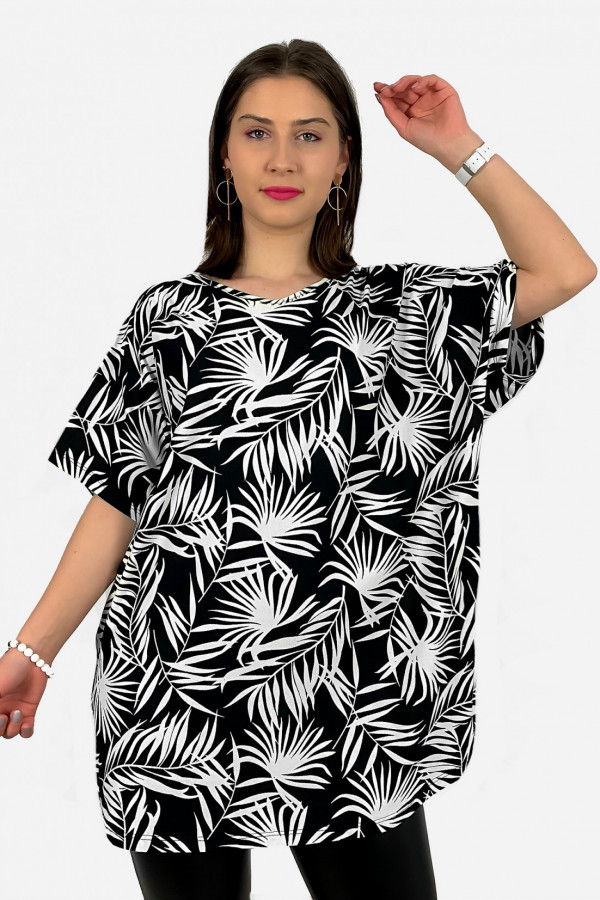 Bluzka tunika plus size oversize wzór liście palmy Evita 1
