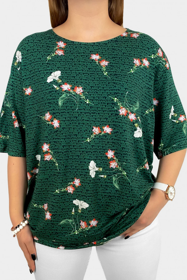 Bluzka damska plus size zielona wzór print kwiaty Blanca