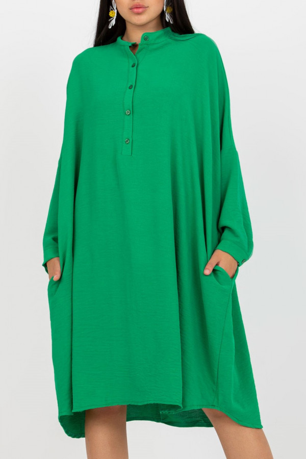 Luźna koszula sukienka w kolorze zielonym dekolt guziki Vicky