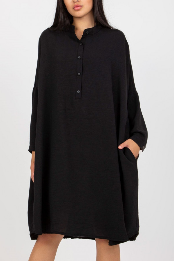 Luźna koszula sukienka w kolorze czarnym dekolt guziki Vicky