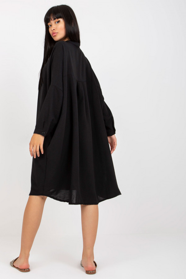 Luźna koszula sukienka w kolorze czarnym dekolt guziki Vicky 2