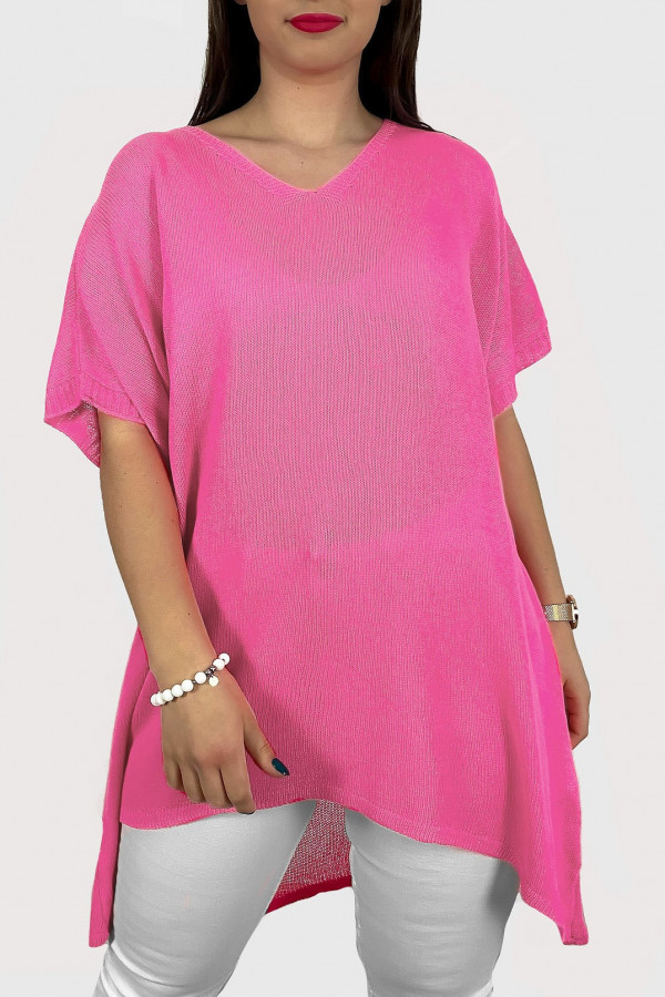 Sweter damski oversize w kolorze różowym z dłuższym tyłem Melisa