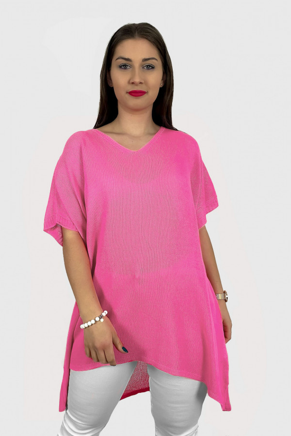 Sweter damski oversize w kolorze różowym z dłuższym tyłem Melisa 2