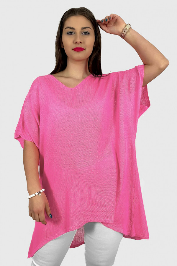 Sweter damski oversize w kolorze różowym z dłuższym tyłem Melisa 1