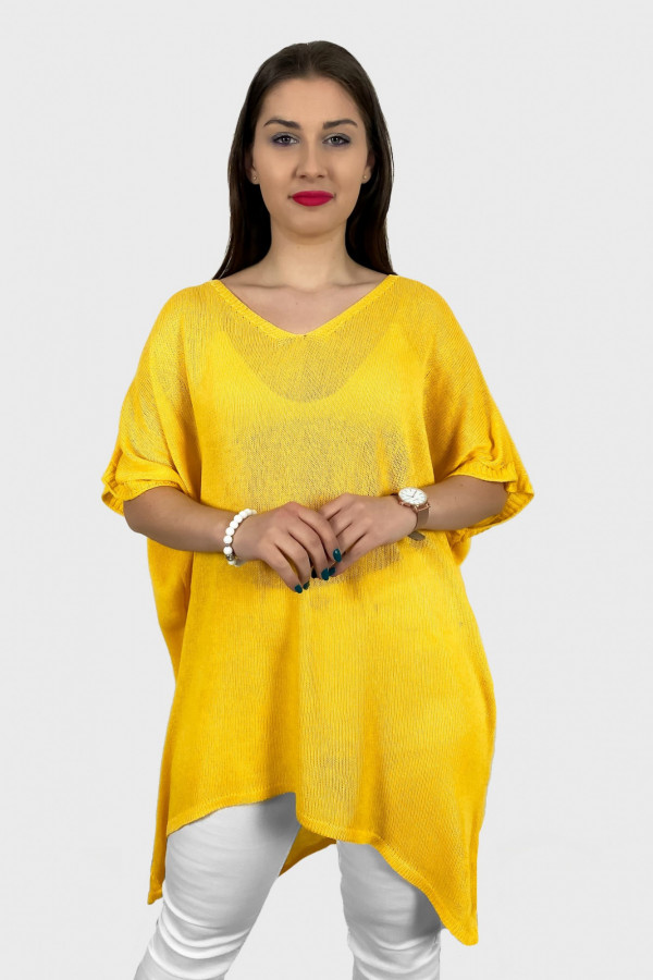 Sweter damski oversize w kolorze złoto żółtym z dłuższym tyłem Melisa 2