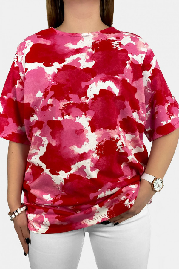 T-shirt bluzka damska plus size czerwono-różowy wzór print Blanca
