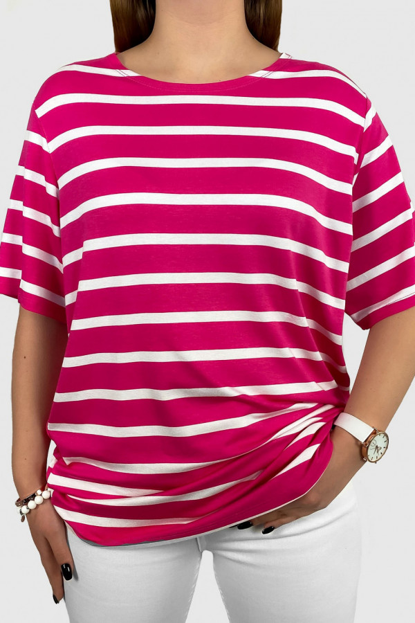 T-shirt bluzka damska plus size różowe paski Blanca