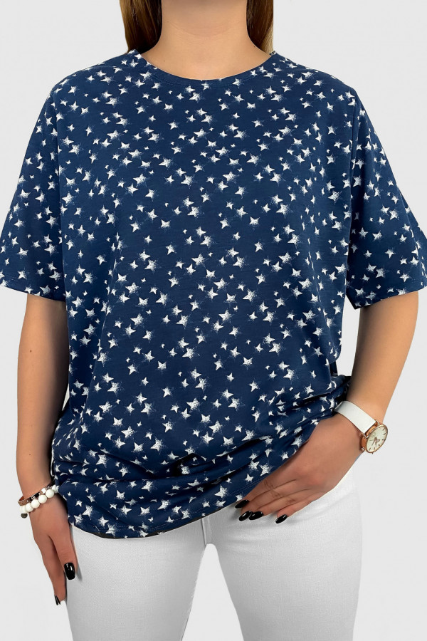 T-shirt bluzka damska plus size granatowy wzór gwiazdy Blanca