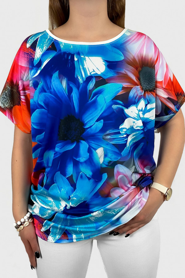 Bluzka damska plus size nietoperz multikolor z nadrukiem blue flowers