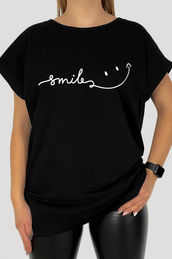T-shirt plus size koszulka w kolorze czarnym napis smile :)