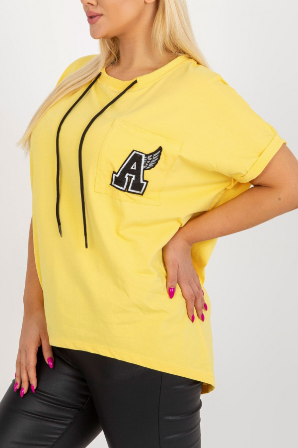 Bluzka dresowa plus size w kolorze żółtym dłuższy tył kieszeń