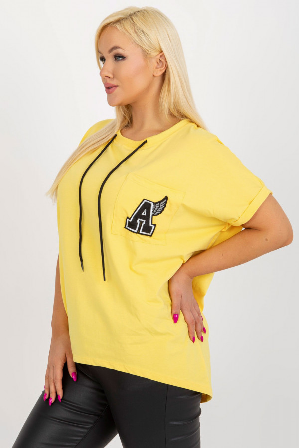 Bluzka dresowa plus size w kolorze żółtym dłuższy tył kieszeń 2