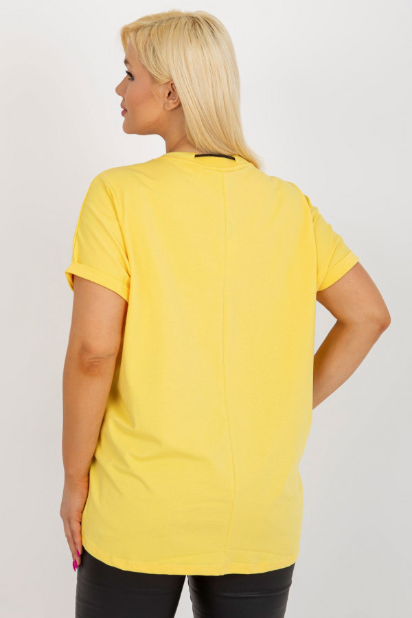 Bluzka dresowa plus size w kolorze żółtym dłuższy tył kieszeń 4