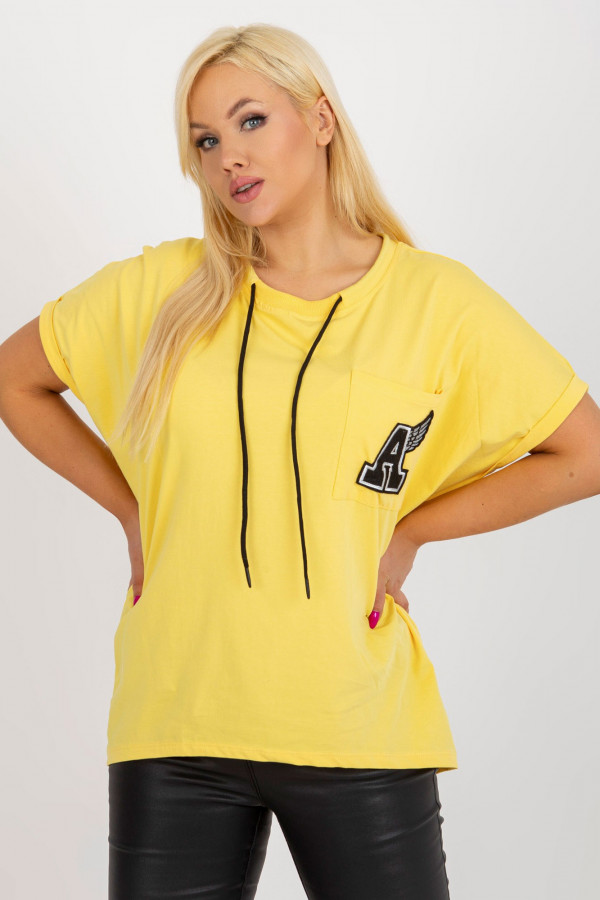 Bluzka dresowa plus size w kolorze żółtym dłuższy tył kieszeń 5