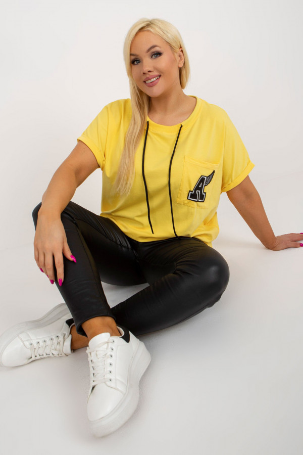 Bluzka dresowa plus size w kolorze żółtym dłuższy tył kieszeń 1