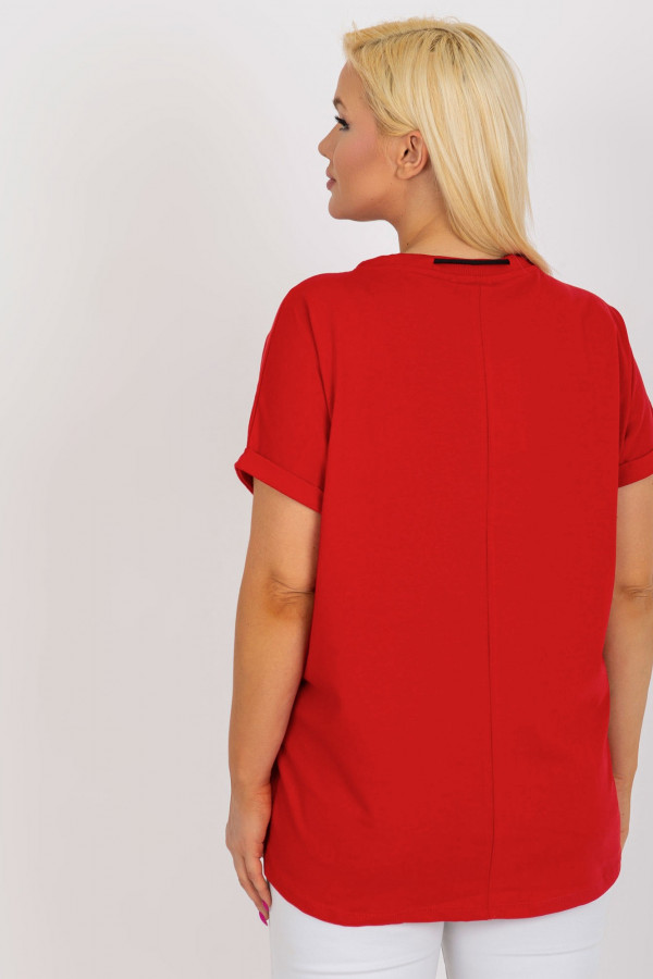 Bluzka dresowa plus size w kolorze czerwonym dłuższy tył kieszeń 4