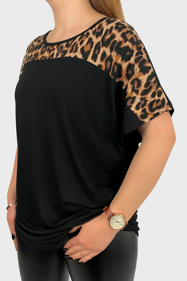 Bluzka damska plus size z wiskozy w kolorze czarnym dekolt wzór panterka 1