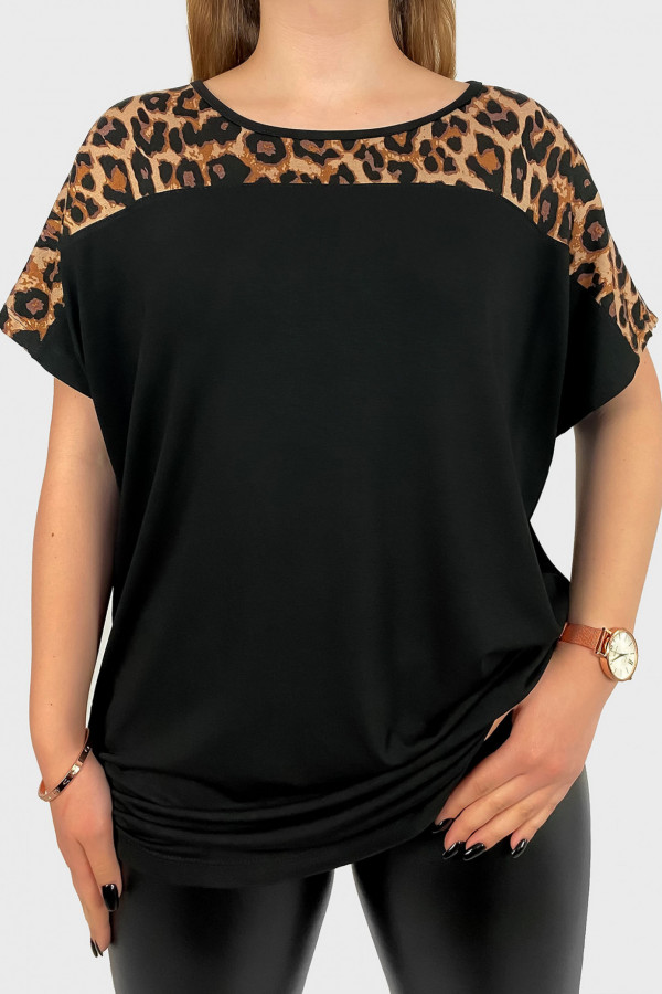 Bluzka damska plus size z wiskozy w kolorze czarnym dekolt wzór panterka 2