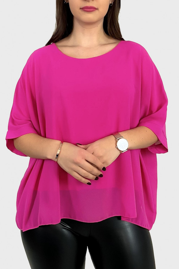 Elegancka zwiewna bluzka w kolorze różowym fuksja szyfon