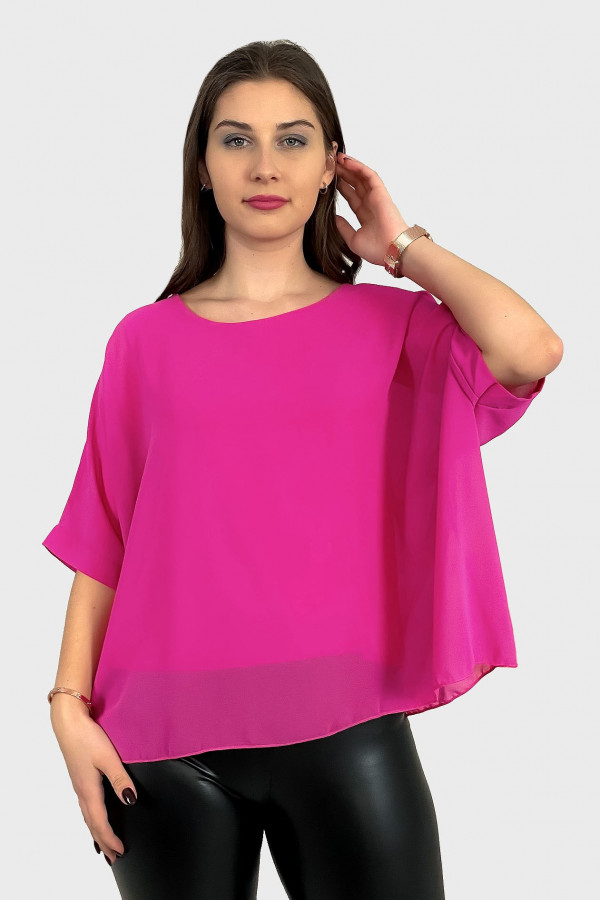 Elegancka zwiewna bluzka w kolorze różowym fuksja szyfon 1