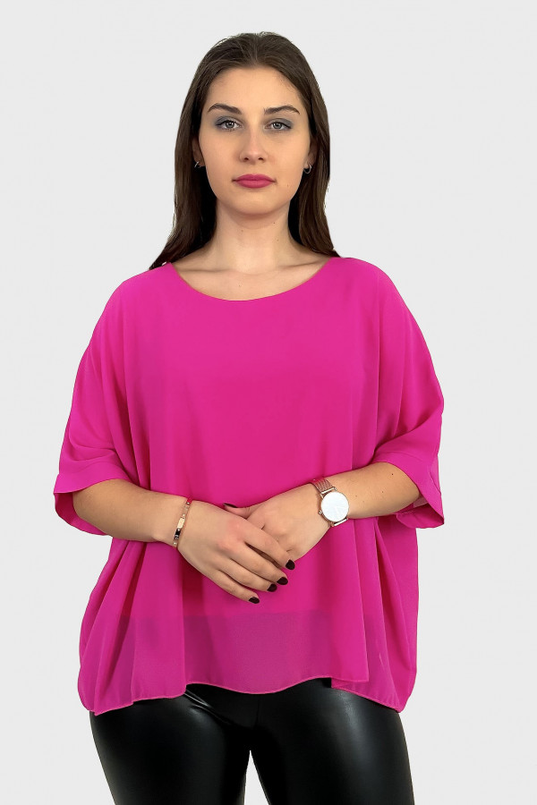 Elegancka zwiewna bluzka w kolorze różowym fuksja szyfon 2