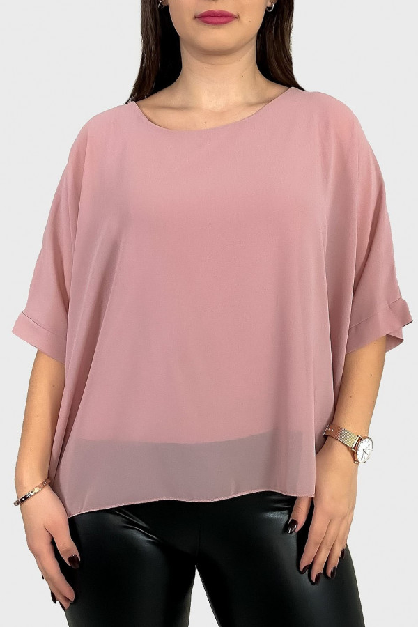 Elegancka zwiewna bluzka w kolorze pudrowym szyfon