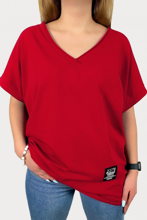 Luźna bluzka damska w kolorze czerwonym dekolt w serek V casual Gabby