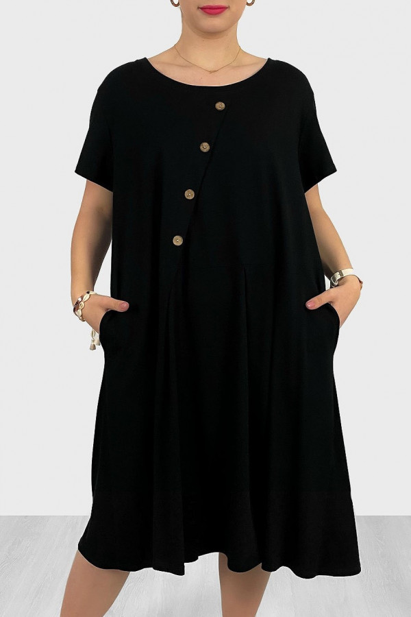 Bawełniana sukienka plus size w kolorze czarnym kieszenie guziki Kama