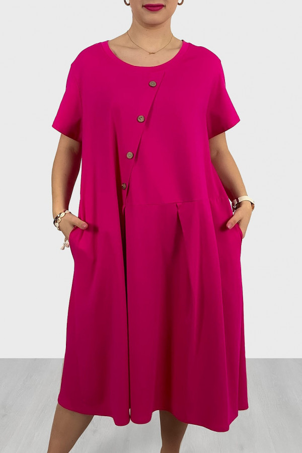 Bawełniana sukienka plus size w kolorze fuksji kieszenie guziki Kama