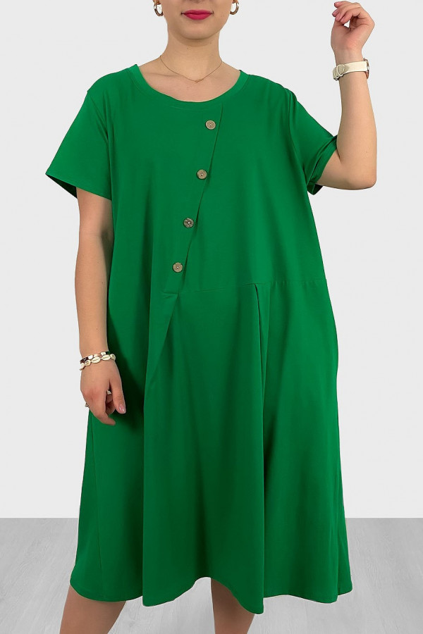 Bawełniana sukienka plus size w kolorze zielonym kieszenie guziki Kama