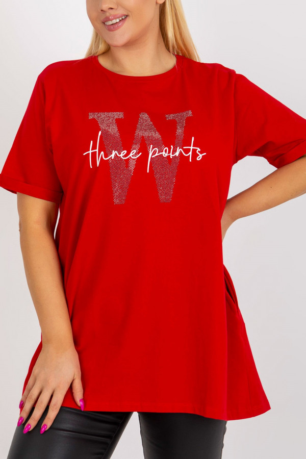 Tunika long bluzka plus size w kolorze czerwonym z kieszeniami print dżety