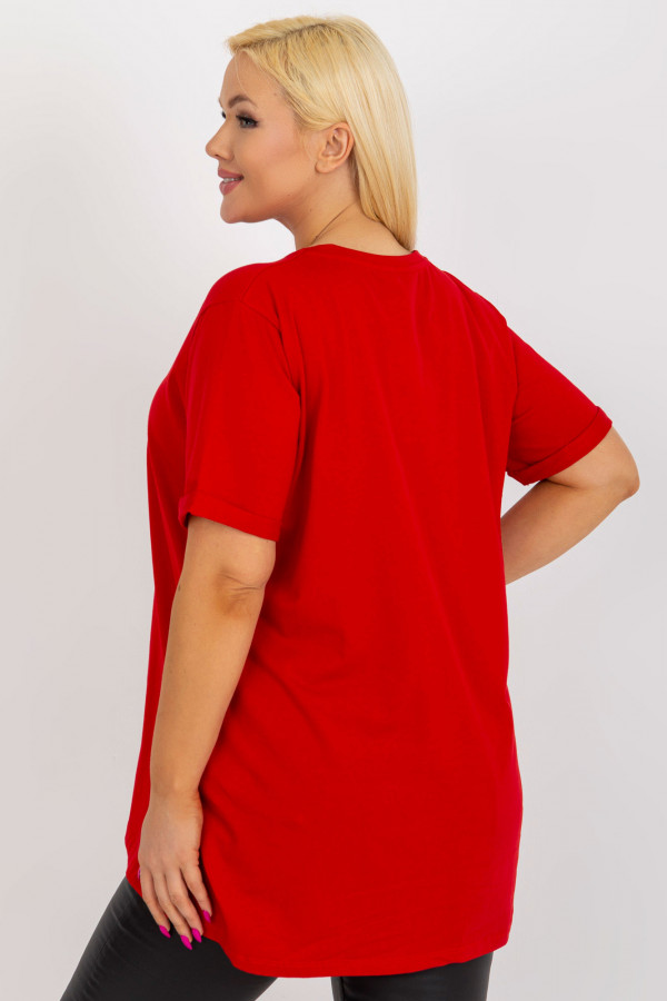 Tunika long bluzka plus size w kolorze czerwonym z kieszeniami print dżety 4