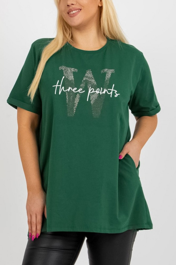 Tunika long bluzka plus size w kolorze zielonym z kieszeniami print dżety