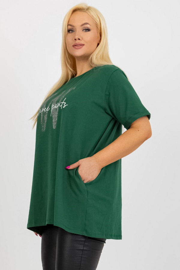 Tunika long bluzka plus size w kolorze zielonym z kieszeniami print dżety 6