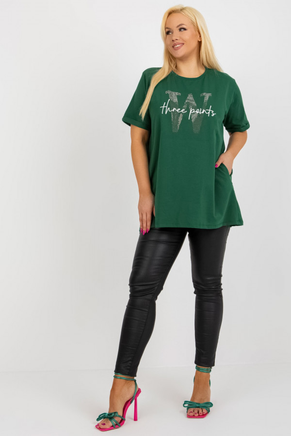 Tunika long bluzka plus size w kolorze zielonym z kieszeniami print dżety 2