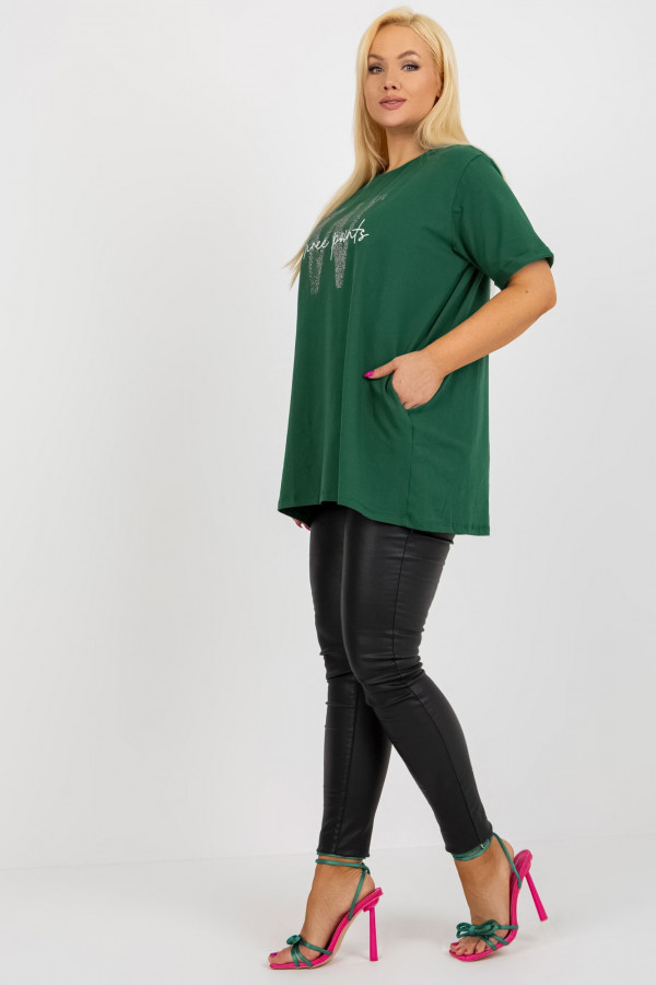 Tunika long bluzka plus size w kolorze zielonym z kieszeniami print dżety 4