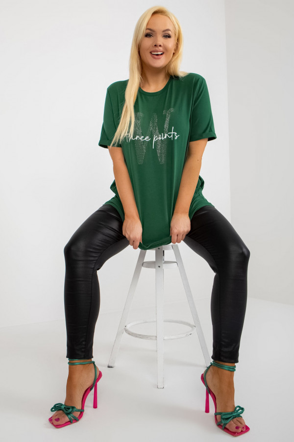 Tunika long bluzka plus size w kolorze zielonym z kieszeniami print dżety 1