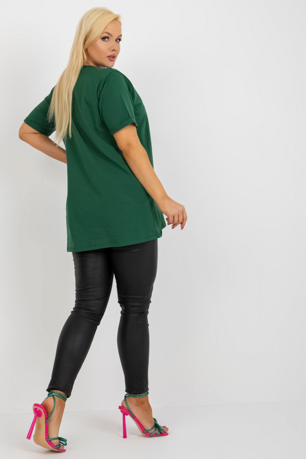 Tunika long bluzka plus size w kolorze zielonym z kieszeniami print dżety 3