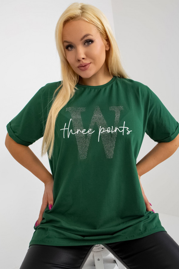 Tunika long bluzka plus size w kolorze zielonym z kieszeniami print dżety 5