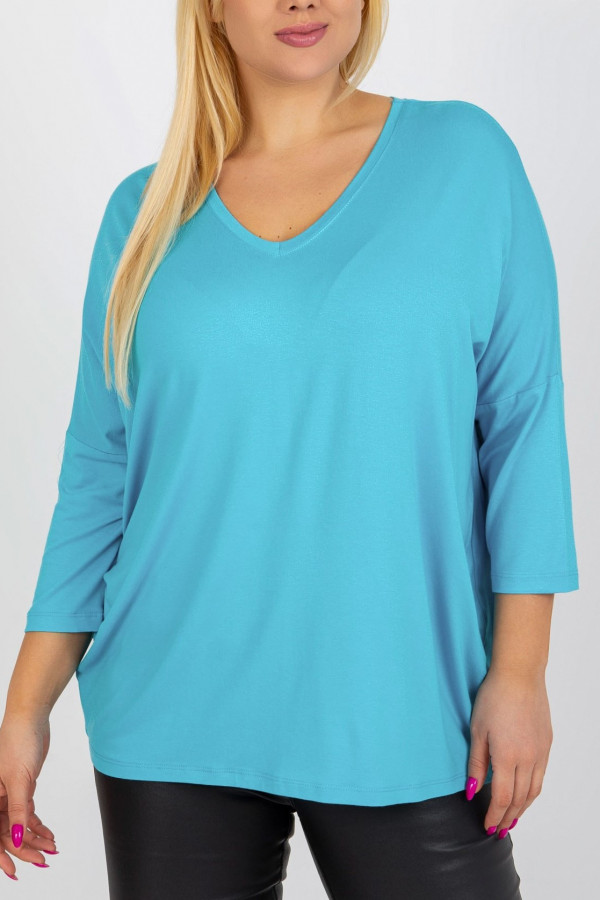 Bluzka damska plus size w kolorze niebieskim oversize w serek Alita