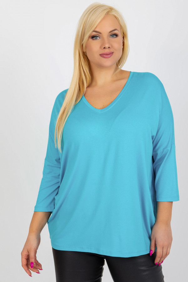 Bluzka damska plus size w kolorze niebieskim oversize w serek Alita 3