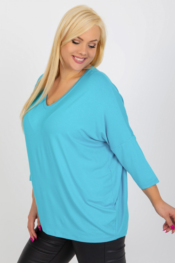 Bluzka damska plus size w kolorze niebieskim oversize w serek Alita 2
