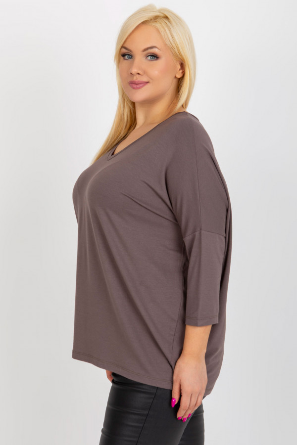 Bluzka damska plus size w kolorze brązowym oversize w serek Alita 4