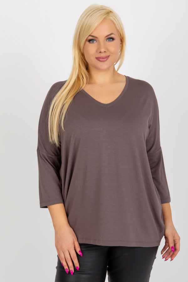 Bluzka damska plus size w kolorze brązowym oversize w serek Alita 2