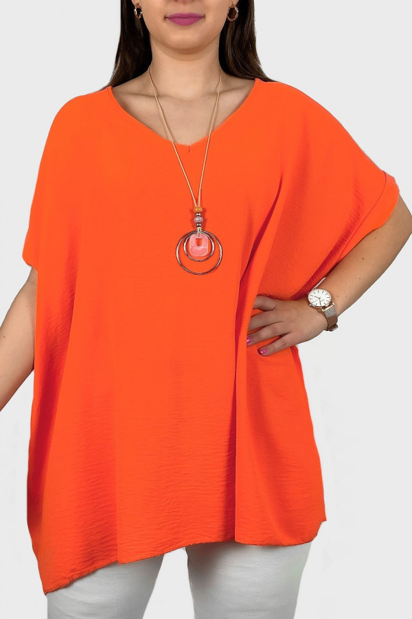MEGA oversize bluzka tunika w kolorze orange z naszyjnikiem IGA