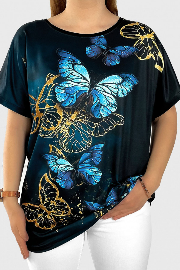 Bluzka damska nietoperz multikolor z nadrukiem złote motyle