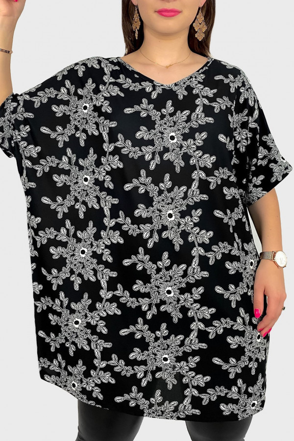 Bluzka tunika plus size oversize wzór liście kwiaty Evita