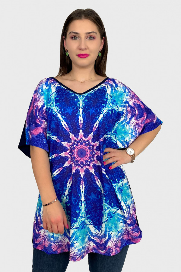 Tunika damska plus size dekolt w serek nietoperz multikolor blue Mandala 2