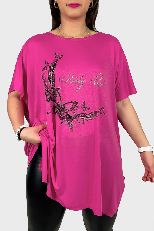 Tunika plus size luźna bluzka z wiskozy w kolorze fuksji motyle mariposa 1
