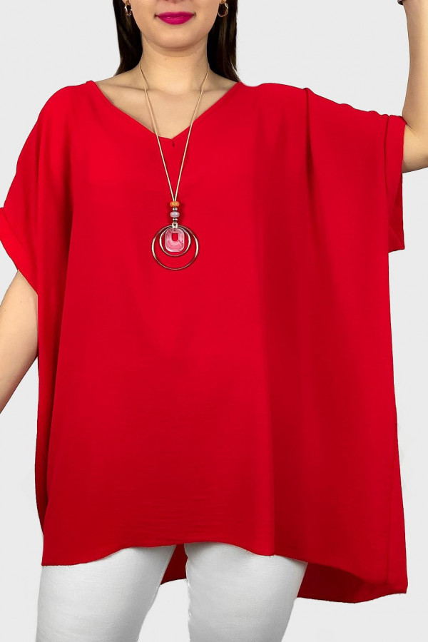MEGA oversize bluzka tunika w kolorze czerwonym z naszyjnikiem IGA